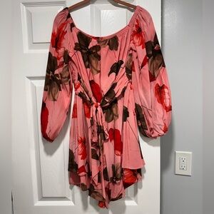 NWOT Express Pink and Brown Floral Romper